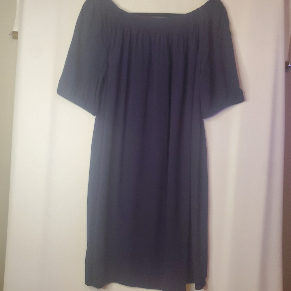 Loft, Size L, Navy off the shoulder,  Raton S/Sl dress, white front embroidery - Picture 5 of 8